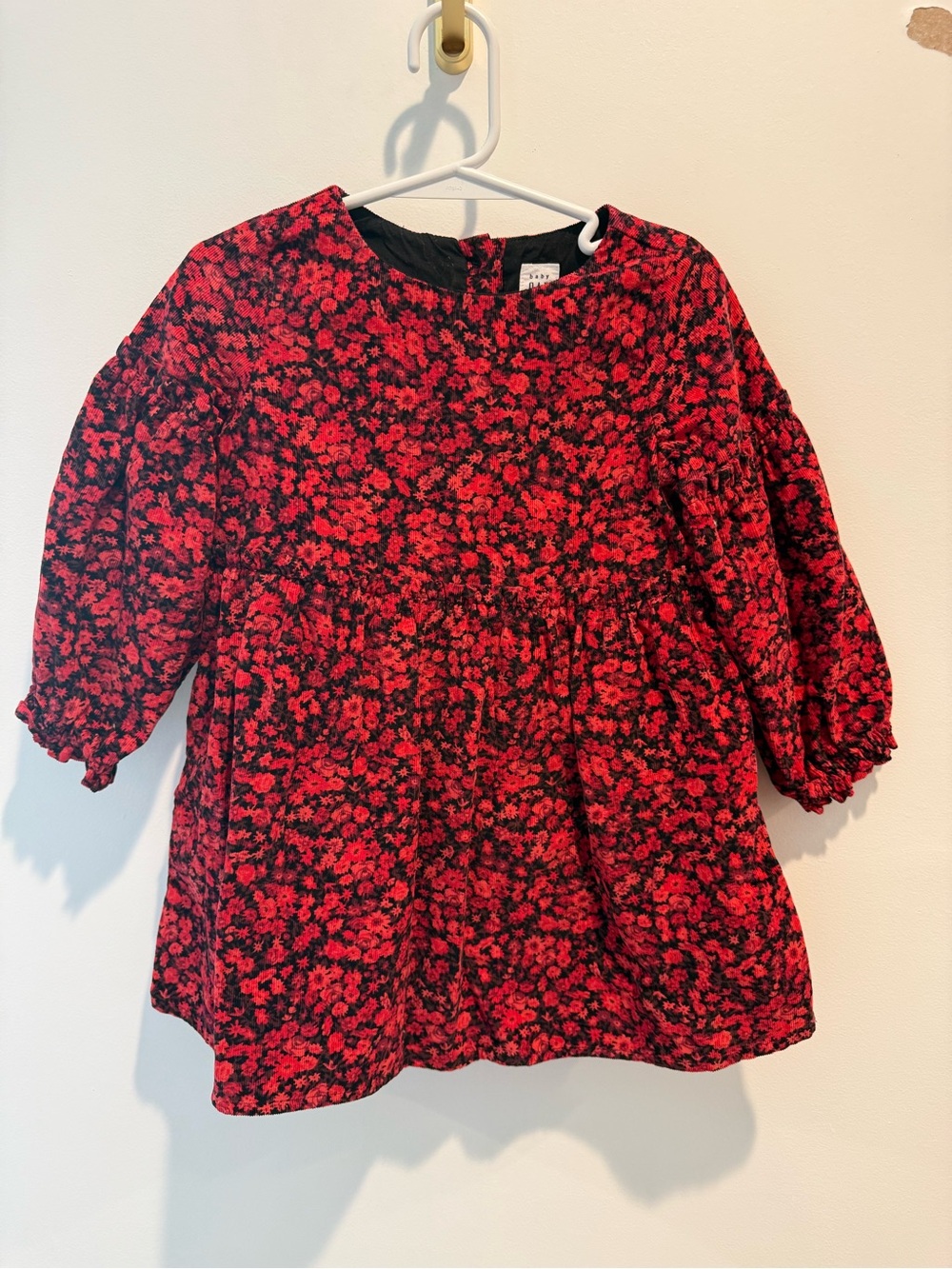 GAP Red and Black Floral Puff-Sleeve Dress